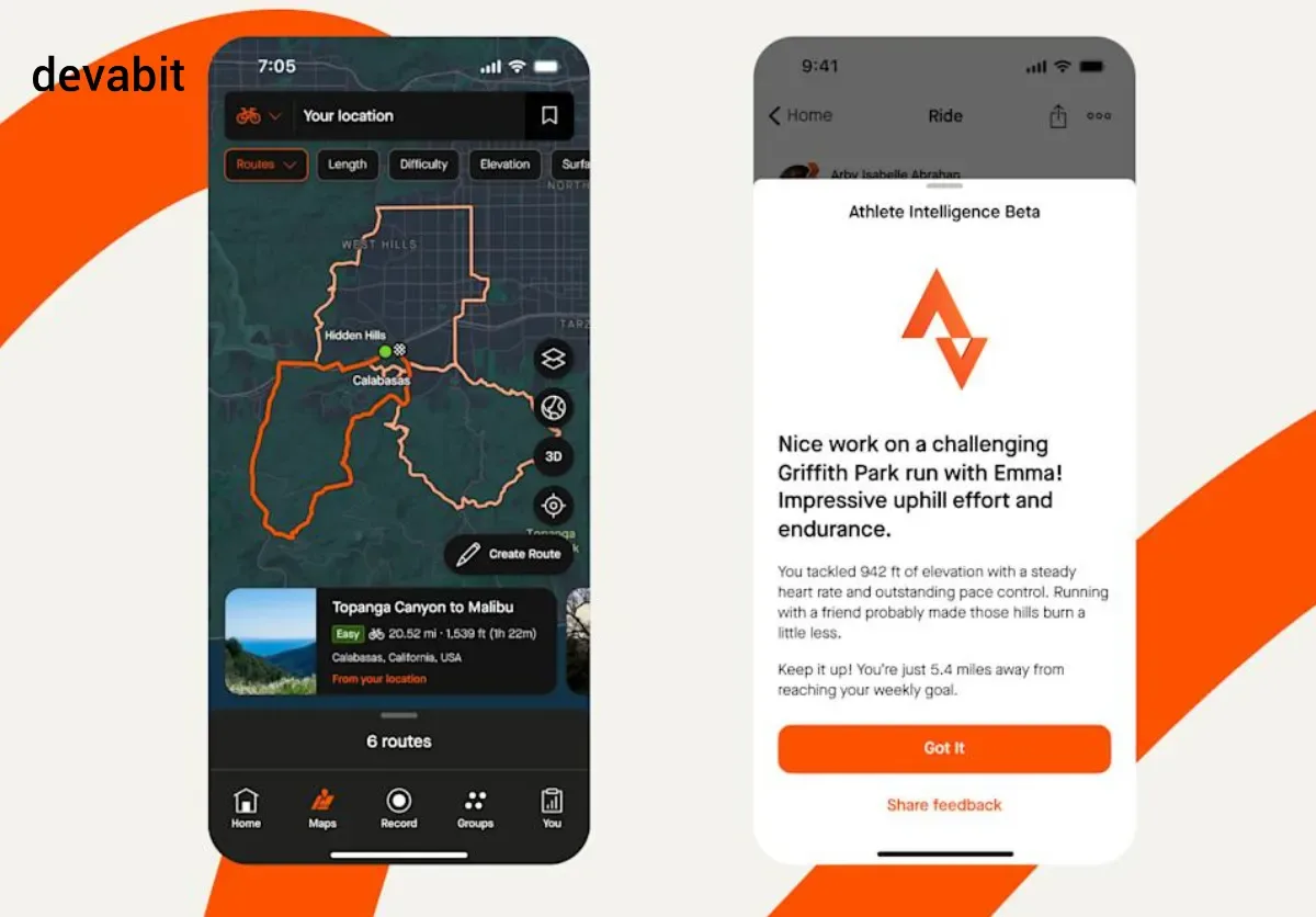 Strava: wellness app development example by devabit